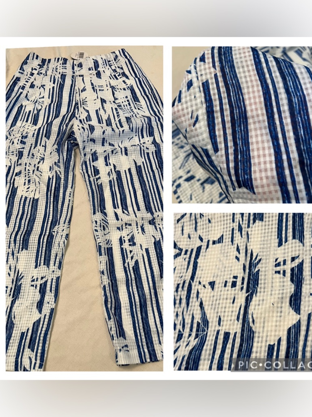 NWT Latiste Blue and White Striped Floral Lightweight Sheer Pants With pockets.